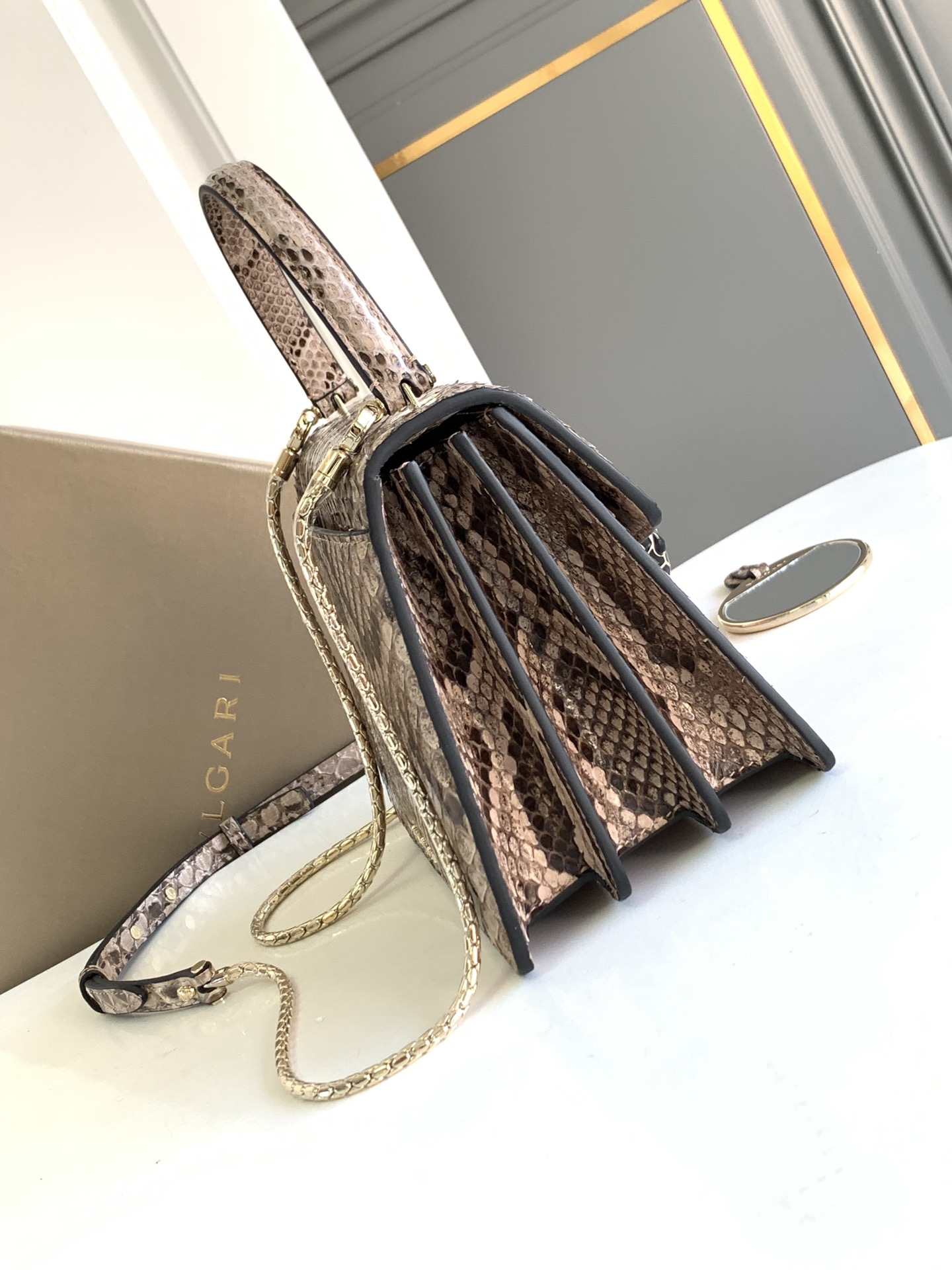 Bvlgari Serpenti Forever Mini Top Handle in Grey Python Skin